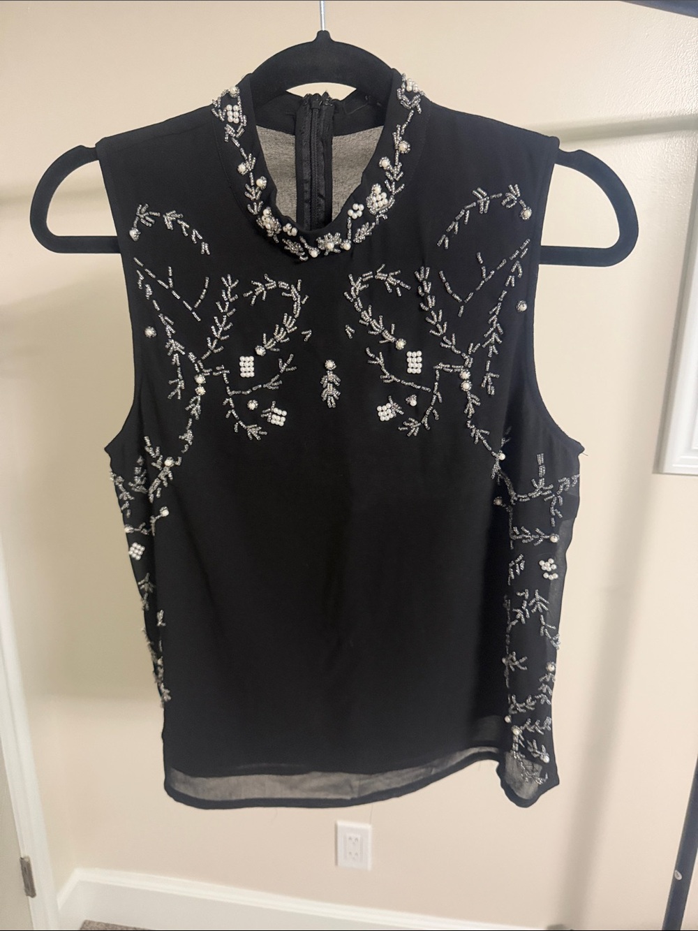 Forever 21 Black Sleeveless Mock Neck Embellished Crop Top